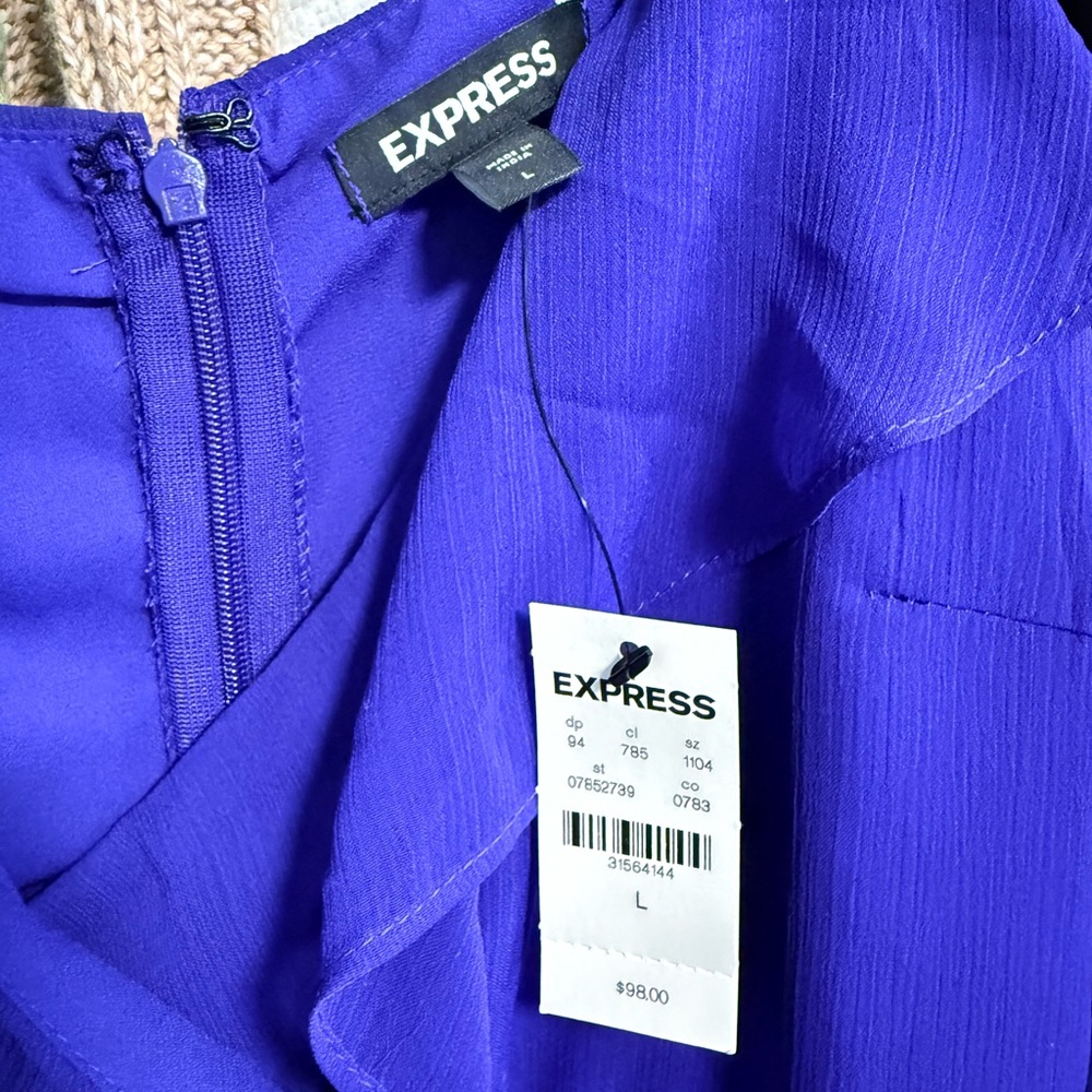 Express Vibrant Blue Asymmetrical Dress - Picture 2 of 3